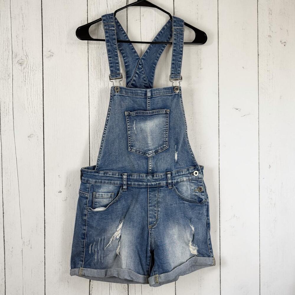 FB Sister Denim Overall Shorts XL Distressed Cuffed Y2K Streetwear